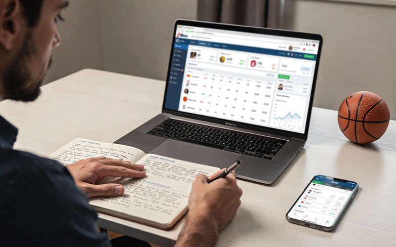 Wedder bereidt zich voor op NBA wedstrijd met notities