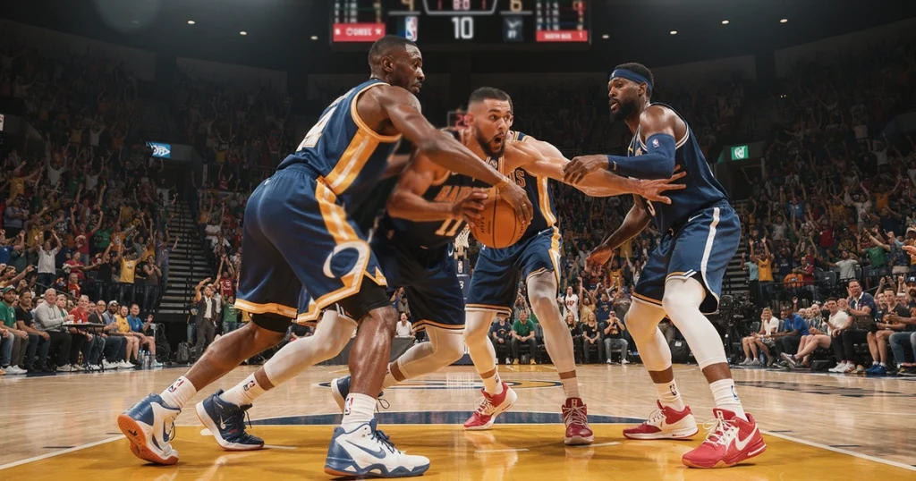 NBA wedstrijd in actie met live scorebord zichtbaar