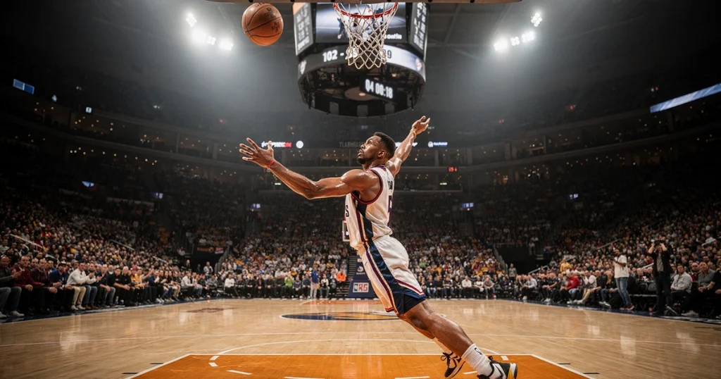Basketbalwedstrijd met scorebord en wedopties op scherm