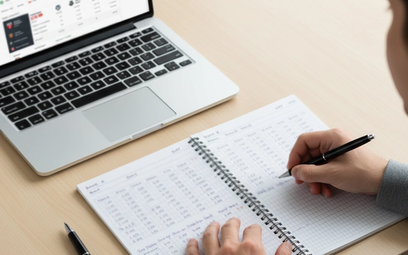 Sportwedder noteert odds vergelijking in notitieboek