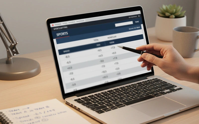 Wedder vergelijkt NBA spreads op laptop scherm